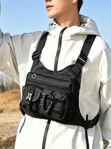 Oxford Cloth Men's Chest Bag Vest Backpack With Adjustable Shoulder Strap, Multiple Pockets, Perfect For Running, Hiking, Sports And Exercise, Secure Storage Compartment, Reflective For Night Safety - Multicolor - View 2