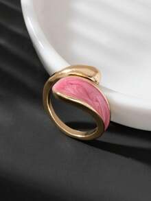 1pc Creative Design Metal Color-Block Summer Vacation Beach Style Handmade Drip Oil Pink Geometric Women's Ring - Multicolor - View 4