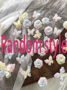 30入漸層馬卡龍3D蝴蝶玫瑰樹脂美甲飾品，亮面閃粉彩色美甲裝飾，可愛日系仙女風美甲配件，適合春夏DIY美甲，Y2K多巴胺風，女性與女孩適用，派對與日常使用 - 彩色 - 查看 7