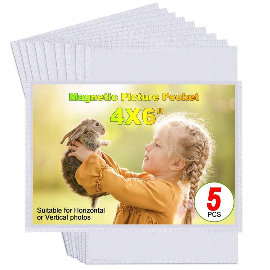 5pcs White Magnetic Picture Frame,Magnetic Photo Frame For 4 X 6'' Photos,Suitable Home,Office,School,Magnetic Pocket Picture Frame,Photo Magnets Sleeves Reusable For Refrigerator - White - View 1