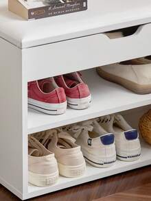 SoBuy 2 Tiers Shoe Rack Shoe Cabinet Shoe Storage Bench With Folding Padded Seat White W60 X D30 X H44cm FSR25-W - White - View 8