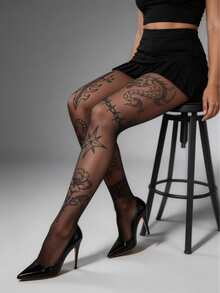 1 Pair Plus Size Women's Gothic Style Shaping Tights/Pantyhose, Unique Design - Multicolor - View 4
