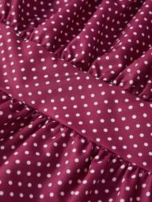 Women Summer Blouses Casual Stylish Dotted Pattern Ruffled Trim Slim Fit Shirts Square Neck Bubble Short Sleeve Tops - Morado - Ver 8