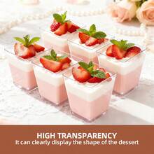 10/25/50pcs Transparent Mini Square Dessert Cups, 5oz Reusable Mousse Cups Suitable For Yogurt, Pudding, Oatmeal, Fruit And Appetizers - Mini Parfait Cups, Stackable Party Cups, Suitable For Home Gatherings, Beach Theme Party Decor, Summer Water Sports, Beach Birthday Party, Christmas, Wedding, Party - View 5