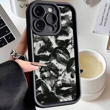 Étui de téléphone premium avec peinture à lèvres, texture rainurée effet peau, épaissi et antichoc, coque de protection compatible avec Ip16 Ip 16pro Ip 17 Ip 17pro Ip 17promax IPhone15 antichoc, nouvelle coque de téléphone créative avec peinture bonbon antichoc pour IPhone14 XR /7/8 compatible avec Iphone15Promax Apple 13 coque de téléphone 14 Apple 11 coque souple P12 antichoc XS bord droit peinture TPU antichoc coque de téléphone souple - Noir - Voir 1