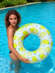 Summer Dopamine Boost! PVC Watermelon & Lemon Inflatable Swim Rings - Perfect For Swimming Parties, Beach Vacations And Floating, Enjoy The Summer Fun! Fruit-Shaped Inflatable Swim Rings - Must-Have For Swimming And Beach Days - Multicolor - View 5