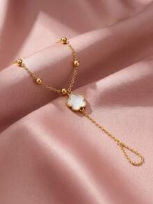 1pc Fashion Elegant Personalized Metal 5-Petal Flower CCB Bead Finger Chain Bracelet For Daily Wear And Shopping - Gold - View 5
