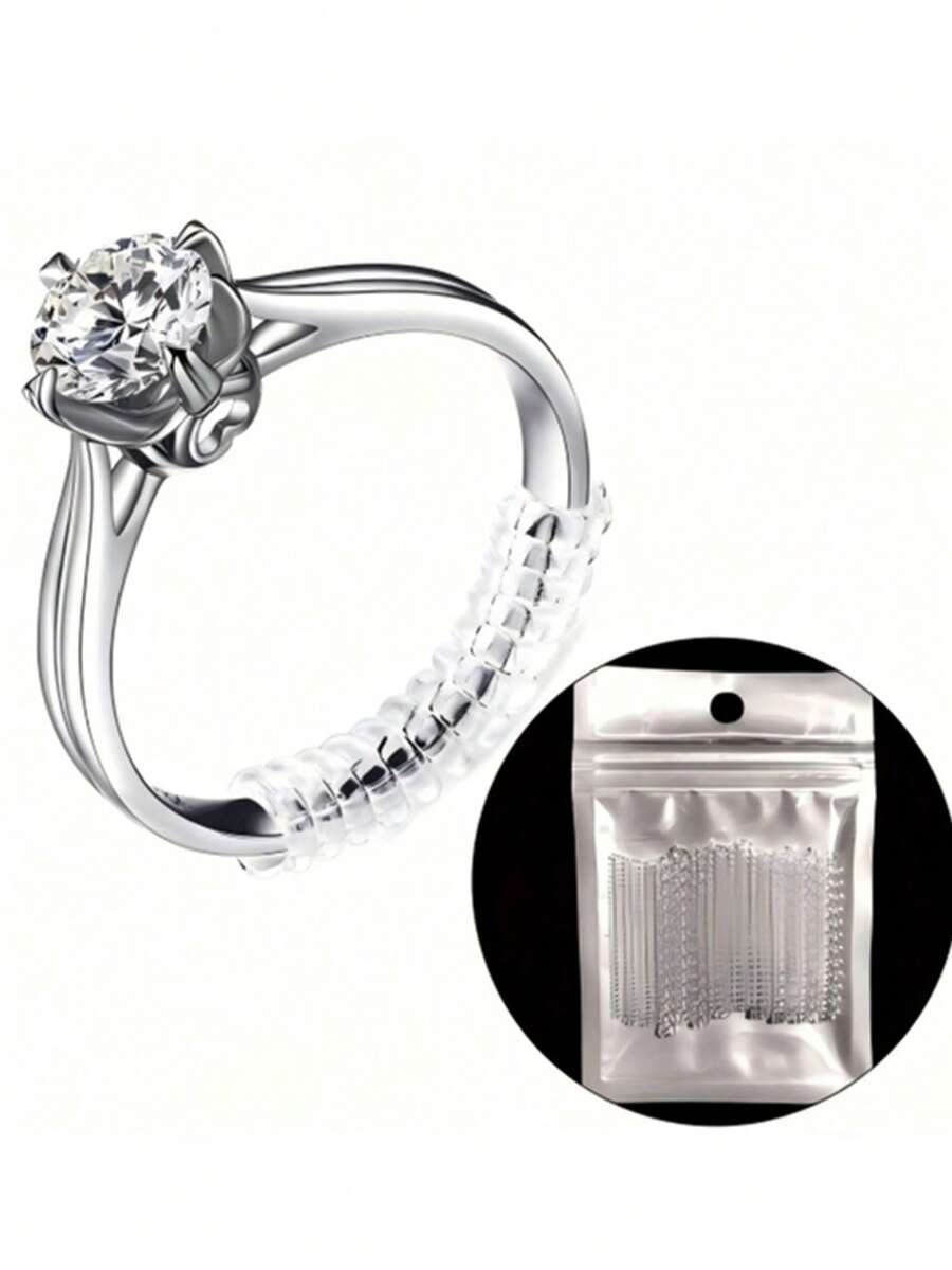 4/8/12 piezas Ajustador de tamaño de anillo invisible, Juego de ajustadores de tamaño de anillo transparente, Adecuado para anillos sueltos, Perfecto para bodas y actividades al aire libre - Ajustador de anillo - Ver 1