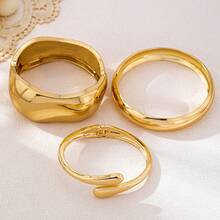 3pcs/Set Minimalist Geometric Asymmetric Teardrop Metal Bangle Set, Thick Solid Alloy Material, Suitable For Women - Gold - View 3
