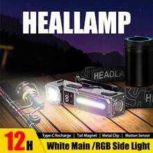1 Stück All-In-One Licht! Type-C aufladbare magnetische Bewegungssensor-Stirnlampe, umwandelbar in Taschenlampe/Fahrradlicht, mit RGB-Seitenleuchten - Scheinwerfer - Übersicht 10