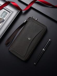 SHABILI 1pc Solid Color PU Large Capacity Zipper Business Wallet Clutch Phone Bag For Men, Commuting, Students, Daily Use - Coffee Brown - View 6