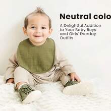 8pcs/Set Baby Cotton Gauze Bibs, Unisex, Soft And Absorbent, Convenient For Feeding And Wiping Drool - 綠色 - 查看 9