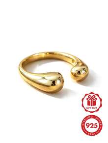 极简镀金厚开口戒指，时尚简约925纯银精致首饰，可调节尺寸，女童尺寸 - Chunky Opening Ring - 查看 1