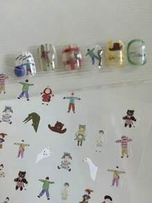 1片趣味卡通動物美甲貼紙，俏皮插畫風設計，防水耐磨，易於貼附，打造活力可愛美甲風格，適合所有指甲形狀，新手友善，持久附著不易脫落，可搭配穿戴甲與接長甲使用，增添指尖可愛感，適合日常通勤與約會 - 彩色 - 查看 3