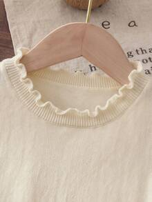 Girls Back To School Academy Style Solid Color Ruffle Round Neck Knit Vest Thin Sleeveless Sweater Vest 3pcs Random 1pc Wearable Camisole Style Suitable For Daily Casual Spring Summer Autumn - Apricot - View 6