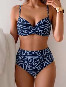 Conjunto de 2 piezas de bikini de verano unicolor elegante estilo bohemio con tirantes finos dulce traje de baño para playa vacaciones negro - Multicolor 3 - Ver 11