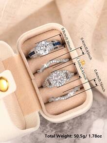 4pcs Elegant Cubic Zirconia Rings With Gift Box, Suitable For Women To Wear, Applicable For Wedding, Engagement, Anniversary Party, Jewelry Valentine's Day Gift And Other Occasions - 1# - View 5
