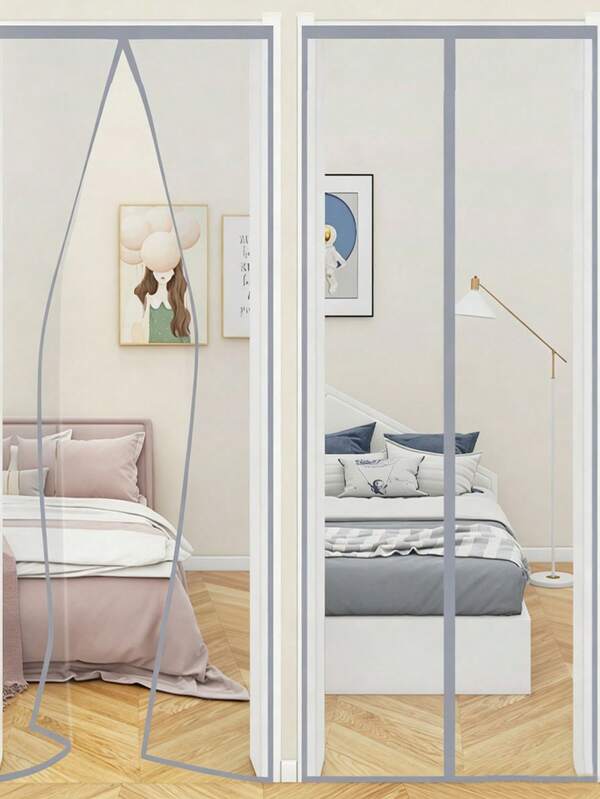Anti-Mosquito Screen Door, White Door Curtain, ,Automatic Closing Magnetic Door Curtain,Keep Bugs Out And Enjoy Fresh Air - Self Sealing, No Drilling Installation Required, Suitable For Outdoor Doors, Balcony Doors, Courtyard Doors, Etc.