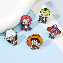 1/5pcs Q Version One Piece Anime Enamel Brooch, Luffy Zoro Cartoon Metal Lapel Pin, Backpack Clothing Hat Decoration Badge, Collectible Gift - Multicolor - View 5