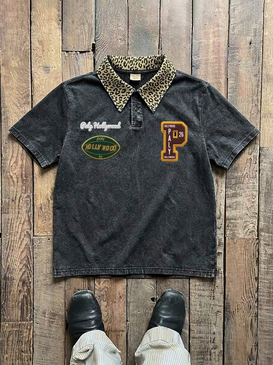 男士新款復古豹紋短袖休閒復古 Polo 衫 - 彩色 - 查看 1