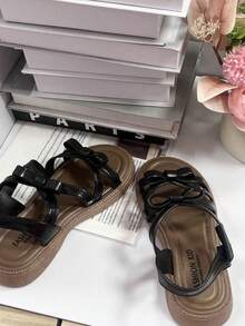 女童涼鞋 夏季新款蝴蝶結公主鞋，韓系幼兒沙灘鞋 - 黑色 - 查看 5
