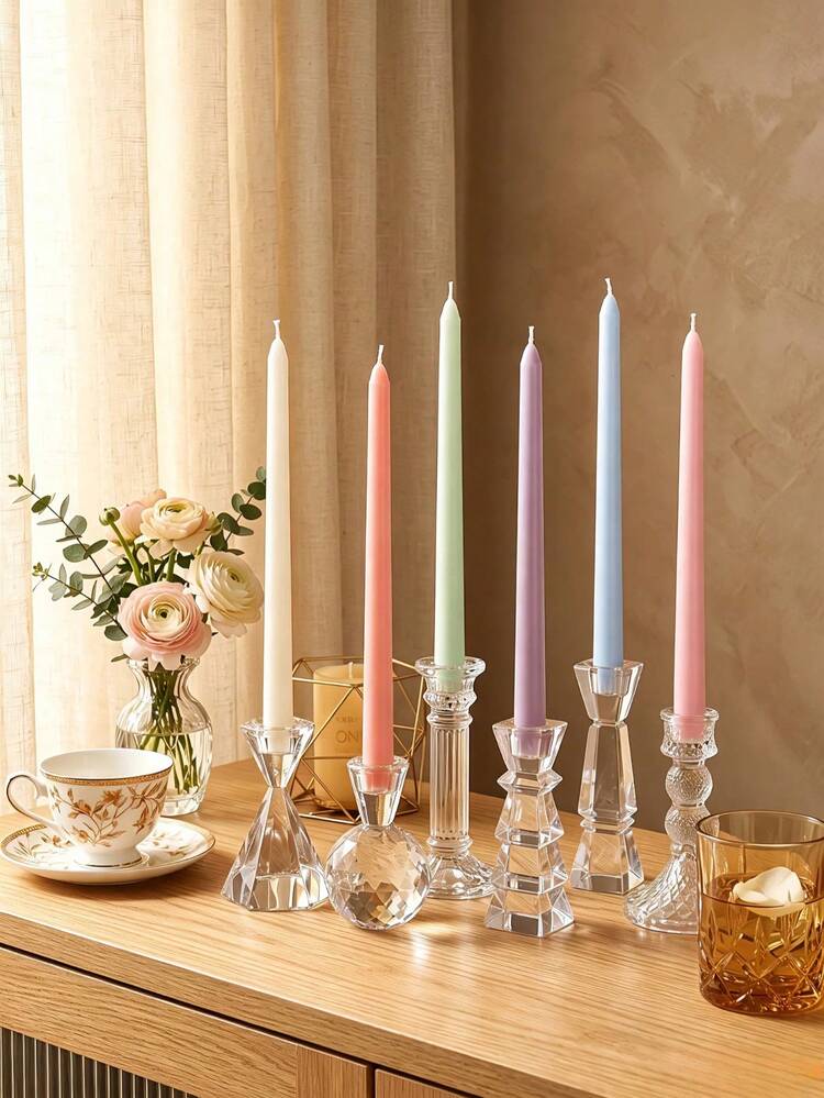 Luckybutterfy 6pcs 9.84 Inch Gradient Colorful Smokeless Soy Wax Long Taper Candles, Suitable For Wedding Table Decor, European Romantic Candlelight Dinner Atmosphere Decoration, Wedding Holiday Home Decor, Gift For Family - Gradient Colors - View 7