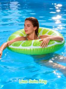 Summer Dopamine Boost! PVC Watermelon & Lemon Inflatable Swim Rings - Perfect For Swimming Parties, Beach Vacations And Floating, Enjoy The Summer Fun! Fruit-Shaped Inflatable Swim Rings - Must-Have For Swimming And Beach Days - Multicolor - View 13