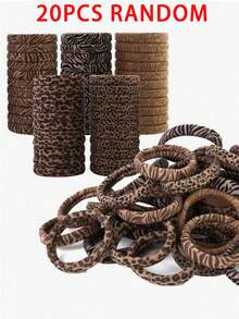 1/20Pcs Random Leopard Print Soft Scrunchies, Elastic & Hair-Friendly Diameter, Multi-Color Options, Treasure For Ponytail Lovers Hair Ties Elastics Rubber Bands - Multicolor - View 7
