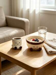 Cute 3D Foot & Smiling Face Ceramic Tableware Set, Espresso Coffee Cup & Multipurpose Bowl For Rice, Yogurt, Oatmeal & Breakfast, Adorable Home Kitchen Drinkware, All Occasion Gift - Multicolor - View 6