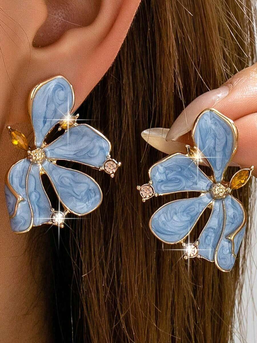 1件夏季清新透明个性化夸张森系花卉几何耳环 - 彩色 - 查看 1