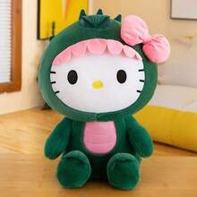 Hasbro 1 pieza Muñeco de peluche de dinosaurio verde, muñeco de peluche con lazo rosa y barriga rosa de estilo japonés lindo, peluche suave y amigable con la piel, adecuado para niñas, niños y adolescentes, decoración de habitación, regalo de cumpleaños y vacaciones - Verde - Ver 1