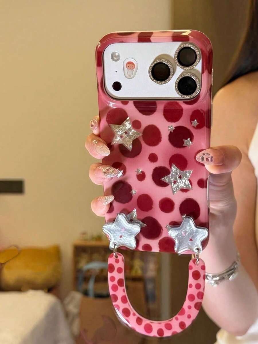 Girl Gradient Polka Dot Phone Charm Compatible With Apple 17 Pro Max Phone Case 17 New 16 Protective Cover 15 Women's 16 Pro Full Coverage Anti-Fall 14 Korean Style 13 - Pink - View 1