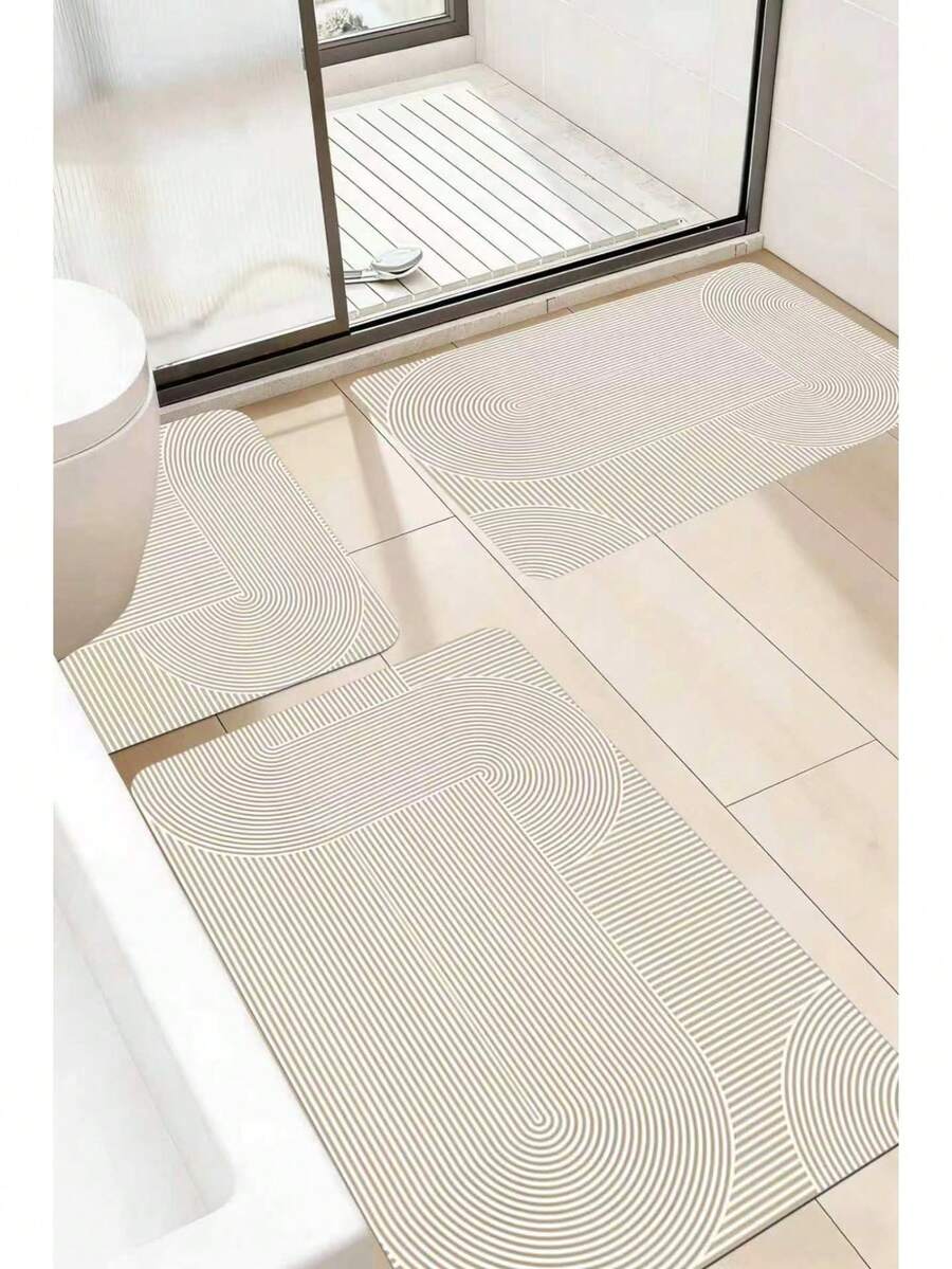 1pc Cream Line Pattern Bath Mat, Bathroom Rug, Doormat, Small Rug, Carpet, Floor Mat, Home Decor, Area Rug, Outdoor Mat, Bedroom Carpet, Washable Rug - Multicolor D - View 1