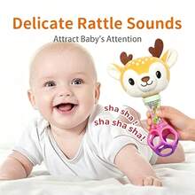 Cute Deer/Bear Baby Rattle Stick, Plush Animal Shaker Toy, Early Educational Sensory Rattle For Newborn 0+ Months - Multicolor - View 5