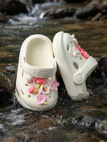 HAHABOBO Summer New Kids Cute 3D Floral Charms Decorated EVA Clogs Casual Slip-On Sandals Shoes For Girls Boys - White - View 2