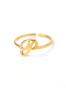1PC Fashion 26 English Initial Chunky Rings For Women Men Opening 18K Gold Plated Smooth Letter Ring European And American Style Finger Jewelry - Gold Ring - View 34