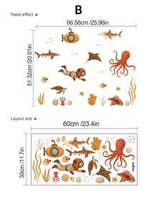1pc Healing Ocean Style Wall Sticker Waterproof Moisture-Proof Removable Self-Adhesive PVC Sticker Bathroom Children's Room Baseboard Decoration Watercolor Underwater Coral Tropical Fish Cartoon Marine Life Wall Decal - Wall Stickers - View 11