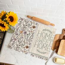 MEMNUN 2件裝復古線條野花 Home Sweet Home 印花廚房巾 15.75*23.62in(40*60cm)/ 17.71*27.56in(45*70cm) 柔軟超細纖維材質 洗碗布 清潔布 手巾 廚房浴室日常家居裝飾 適合廚房與餐廳裝飾 全季節適用 - 彩色 - 查看 7