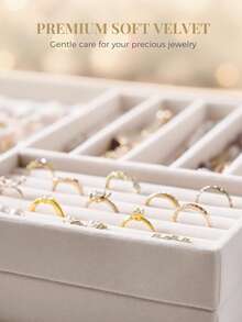 4pcs Velvet Jewelry Storage Tray, Stackable Multi-Compartment Jewelry Organizer, Large-Capacity Earrings, Necklaces, Rings, Bracelets, Watches, And Fashion Glasses Storage Box, Vanity Drawer Inset Display Box - Multicolor - View 7