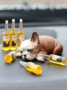 1 Set Of Cute Drunken Puppy Ornaments, Including French Bucket And Shiba Inu Styles, Suitable For Car Center Console, Flowerpot, Courtyard And Aquarium Decoration, Easy To Install, Car Decoration - A - View 5