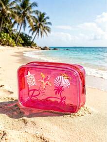 Transparent Waterproof Storage Bag, Zippered Cosmetic Bag With Cartoon Ocean Shell Pattern, Large Capacity Waterproof Multi-Functional Storage Pouch, Women's Transparent Toiletry Bag, Foldable Lightweight Wash Bag, Portable Travel Personal Care Cosmetic Organizer. Teacher's Day Gift, Mother's Day, Back To School, Vacation - Multicolor - View 6