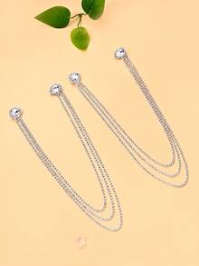 outingfit 1 Pair Sparkly Silver Crystal Shoulder Chain Jewelry, Rhinestone Arm Drape Body Chain For Women, Wedding Bridal Prom Party Accessories - Silver - View 3