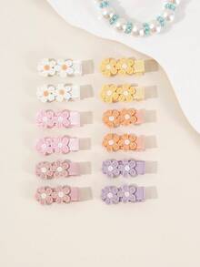 12pcs/Set Baby Girl Dopamine Style Cute Flower & Heart Hair Clips, Non-Damaging, Suitable For Holidays And Daily Use Y2 - 彩色 - 查看 2