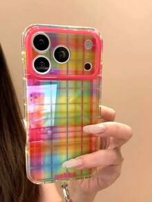 Vintage Colorful Striped Plaid Phone Case Compatible With Apple 17 Pro Max, 16, 15 Pro Max, 17, 17 Pro, 16 Pro, 18 Pro Max, Anti-Drop Protective Cover With Lanyard, Niche Style For Girls - Multicolor - View 4