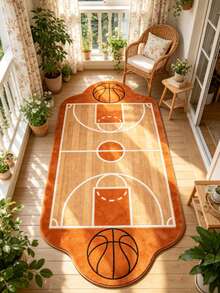 1pc Basketball Court Shaped Decorative Rug, Bedroom Decor, Floor Mat, Carpet, Home Decor, Living Room Rug, Small Living Room Rug, Bedroom Carpet, Living Room Home Decor, Outdoor Rug, Washable Carpet - Multicolor 2 - View 4