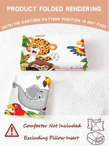 2PCS Kids Jungle Animals Bedding Set For Toddler, Cute Cartoon Safari Animals Print Duvet Cover Set , Soft Zoo Themed Bed Decor For Boys And Girls - Multicolor - View 2