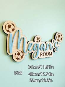 Customized Football Theme Wooden Name Plate Wall Decor, 3D Double-Layered Overlap Design, 30cm/40cm/50cm Sizes, Personalized Name Sign Birthday Gift - Black - View 7