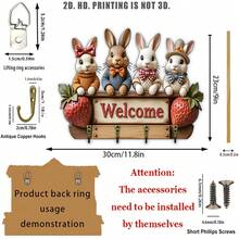 1pc Bohemian Style Rabbit Shaped Key Holder, Wall-Mounted With 4 Metal Hooks - Suitable For Home, Porch, Room Decor - Wooden Entryway, Multi-Functional Villa Decor Key Holder (No Modification Required), 2D Flat Design - Multicolor - View 7
