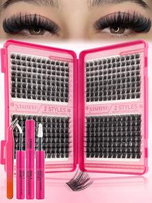 Kit de 384 piezas de pestañas individuales y adhesivo, racimos de pestañas de longitud mixta, juego de extensiones de pestañas DIY para principiantes, paquetes de pestañas postizas DIY mixtas con apariencia natural, delgada, gruesa y duradera, el juego de extensiones de pestañas DIY incluye adhesivo, sellador y pinzas, adecuado para principiantes para usar en casa o en movimiento, para la vida diaria, fiestas y festivales de música - Multicolor - Ver 11