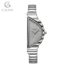 1pc Triangle Dial Women's Watch, Silver Stainless Steel Strap Quartz Watch, Niche Light Luxury Vintage Elegant Wristwatch - 灰色 - 查看 1